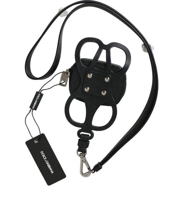 Dolce & Gabbana Black Calfskin Leather DG Logo Coin Purse Lanyard Wallet