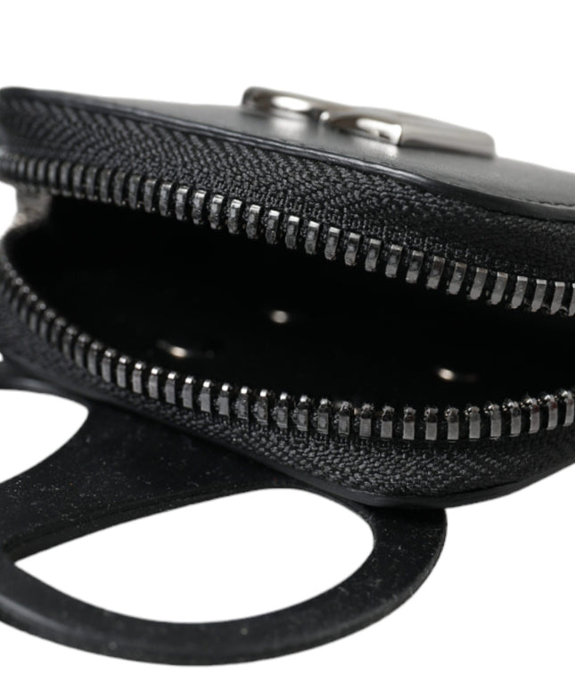 Dolce & Gabbana Black Calfskin Leather DG Logo Coin Purse Lanyard Wallet