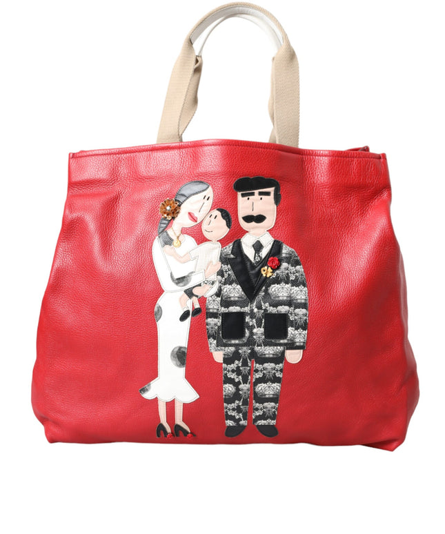 Dolce & Gabbana Red Leather #DGFamily Patch Shopping Tote Bag