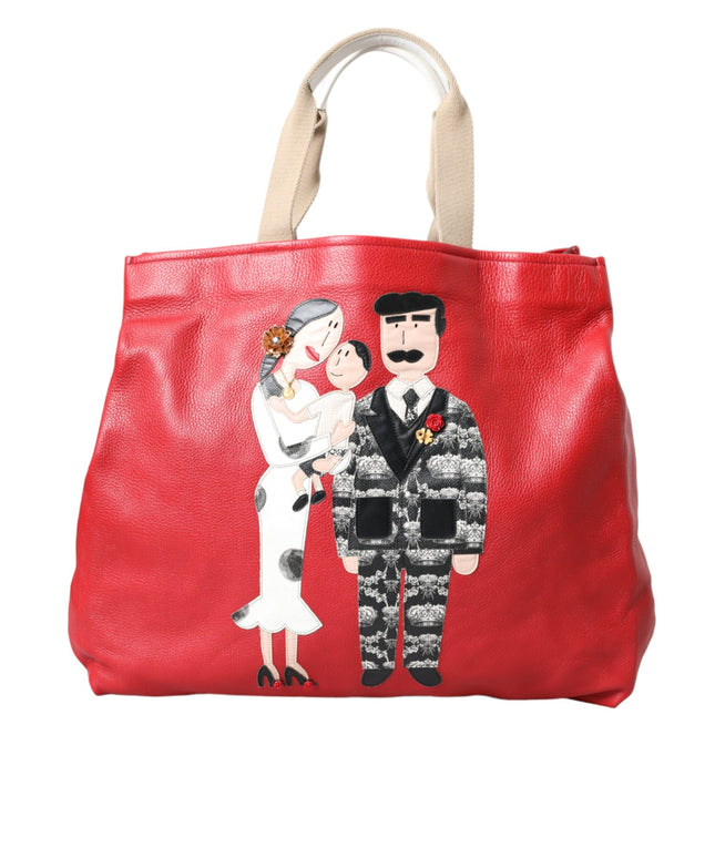 Dolce & Gabbana Red Leather #DGFamily Patch Shopping Tote Bag