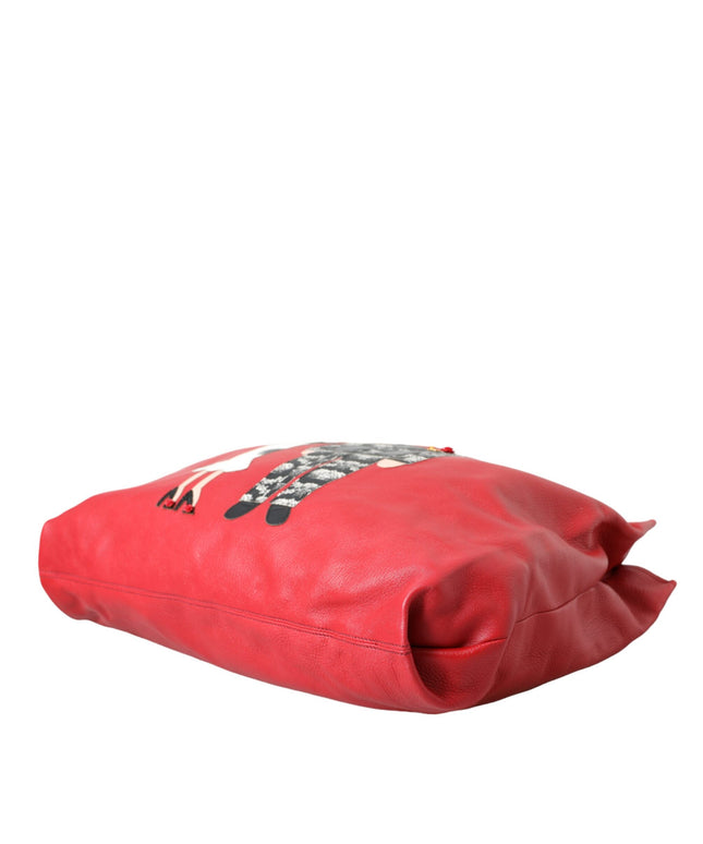 Dolce & Gabbana Red Leather #DGFamily Patch Shopping Tote Bag