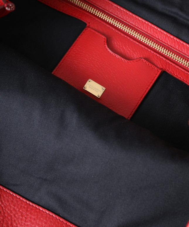Dolce & Gabbana Red Leather #DGFamily Patch Shopping Tote Bag