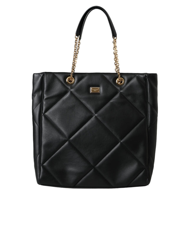 Dolce & Gabbana Black Leather JUNGLE Quilted Shopping Tote Bag