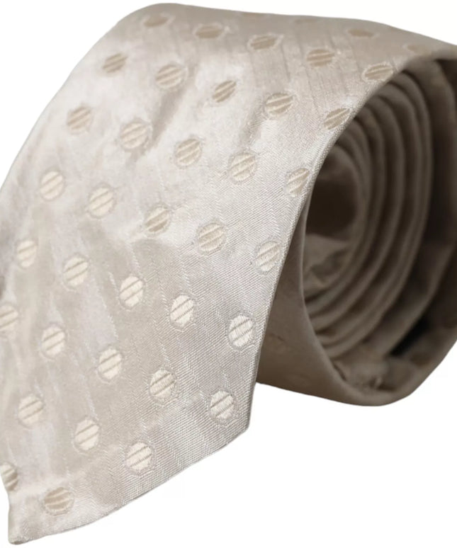 Dolce & Gabbana Beige Dotted Silk Classic Adjustable Men Tie