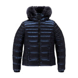 Refrigiwear Blue Nylon Women Jacket with Feather Padding and Fur Hood