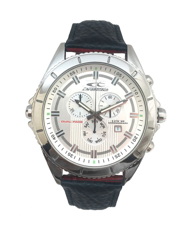 Chronotech Black Leather Watch