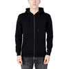 Jack Jones Black Polyester Hoody for men with front zip closure and drawstring hood, shown from the front. Ideal for casual wear.