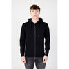 Front view of Jack Jones Black Polyester Hoody with full zip and kangaroo pockets, designed for modern men’s casual fashion.