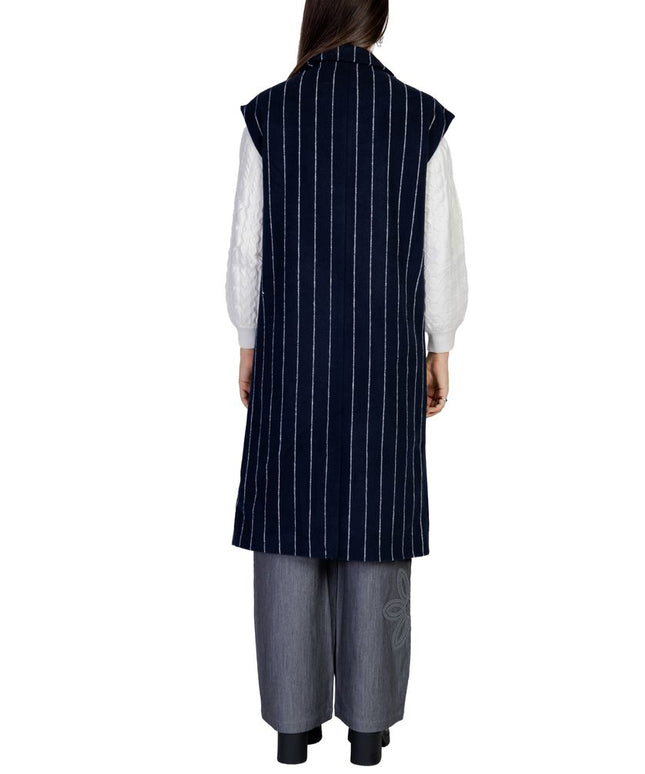 ICHI Blue Polyester Sleveless Jacket