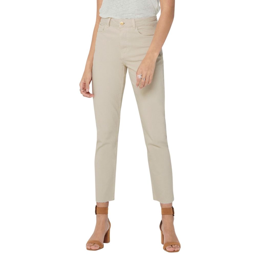 Only Only Beige Cotton Mom Jean (Waist & Length Size: W29 | L32, nan: nan, nan: nan)