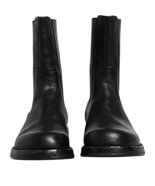 Dolce & Gabbana Black Horse Leather Mid Calf Boots Shoes
