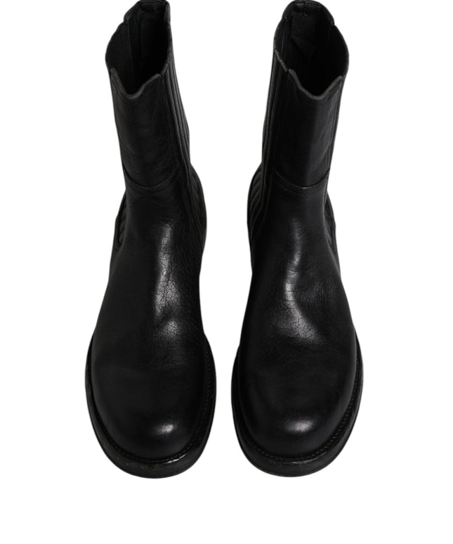 Dolce & Gabbana Black Horse Leather Mid Calf Boots Shoes