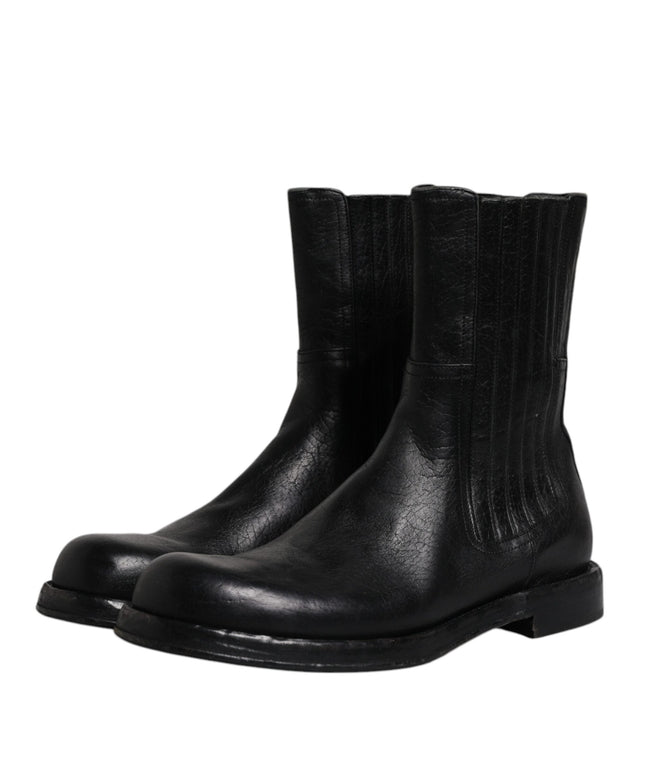 Dolce & Gabbana Black Horse Leather Mid Calf Boots Shoes