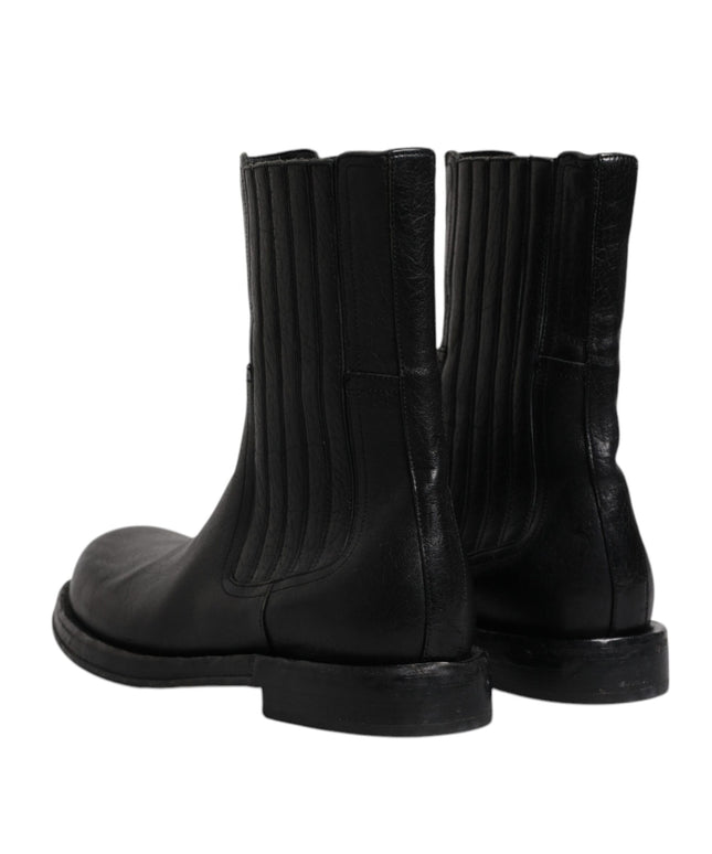 Dolce & Gabbana Black Horse Leather Mid Calf Boots Shoes