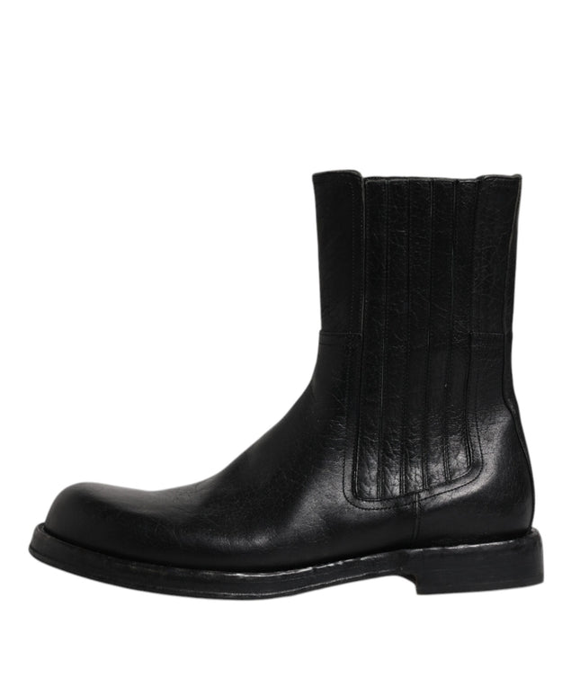 Dolce & Gabbana Black Horse Leather Mid Calf Boots Shoes
