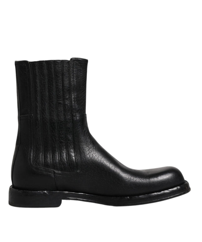 Dolce & Gabbana Black Horse Leather Mid Calf Boots Shoes