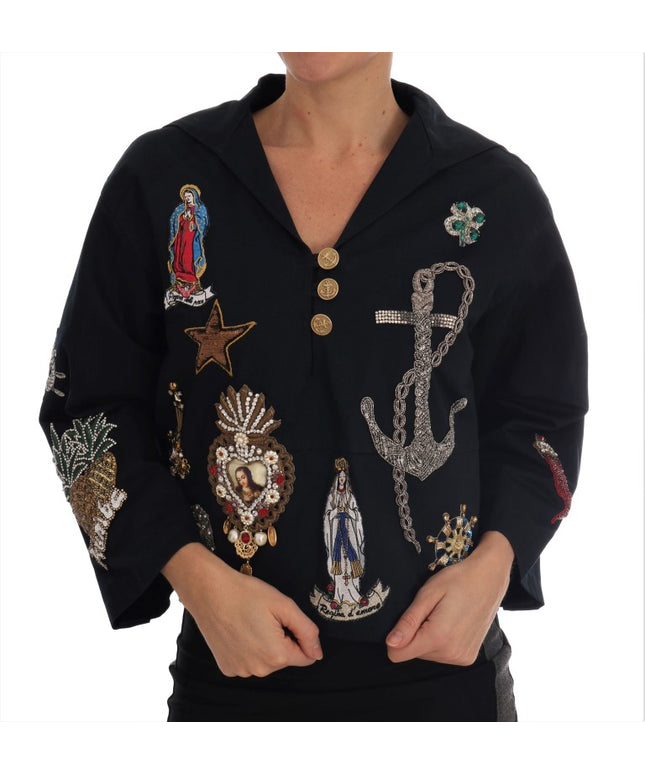 Dolce & Gabbana Blue Crystal MAMMA Sicily Jacket