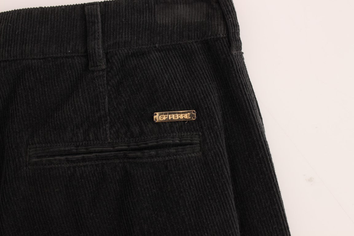 GF Ferre Black Corduroy Cotton Straight Fit Pants