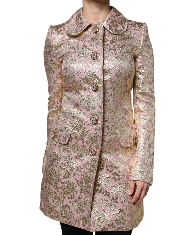Dolce & Gabbana Metallic Pink Gold Jacquard Jewel Button Coat Jacket