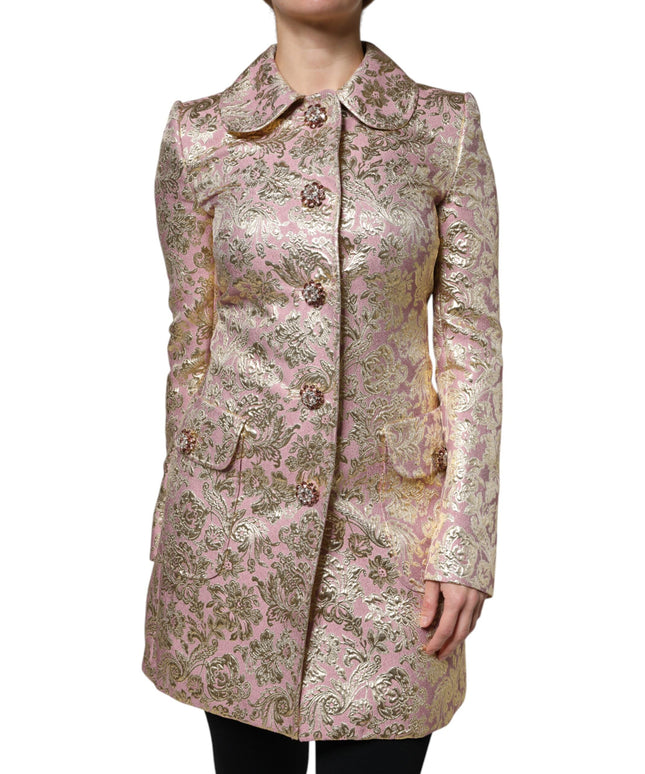 Dolce & Gabbana Metallic Pink Gold Jacquard Jewel Button Coat Jacket