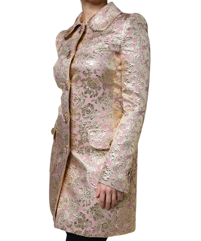 Dolce & Gabbana Metallic Pink Gold Jacquard Jewel Button Coat Jacket