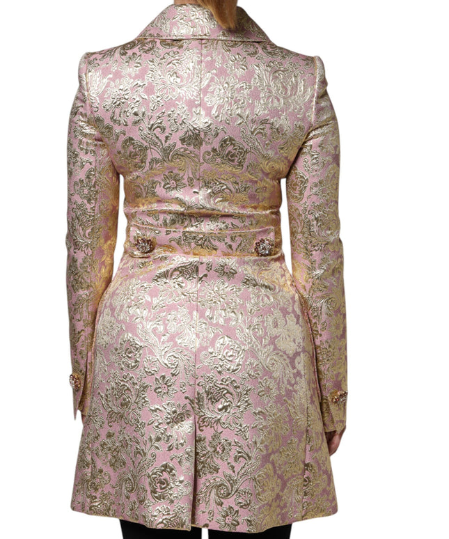 Dolce & Gabbana Metallic Pink Gold Jacquard Jewel Button Coat Jacket