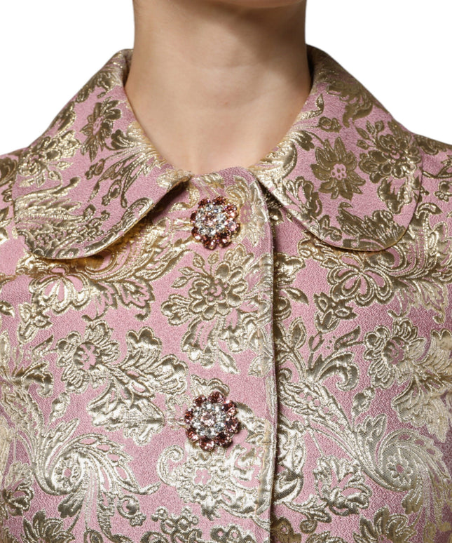 Dolce & Gabbana Metallic Pink Gold Jacquard Jewel Button Coat Jacket