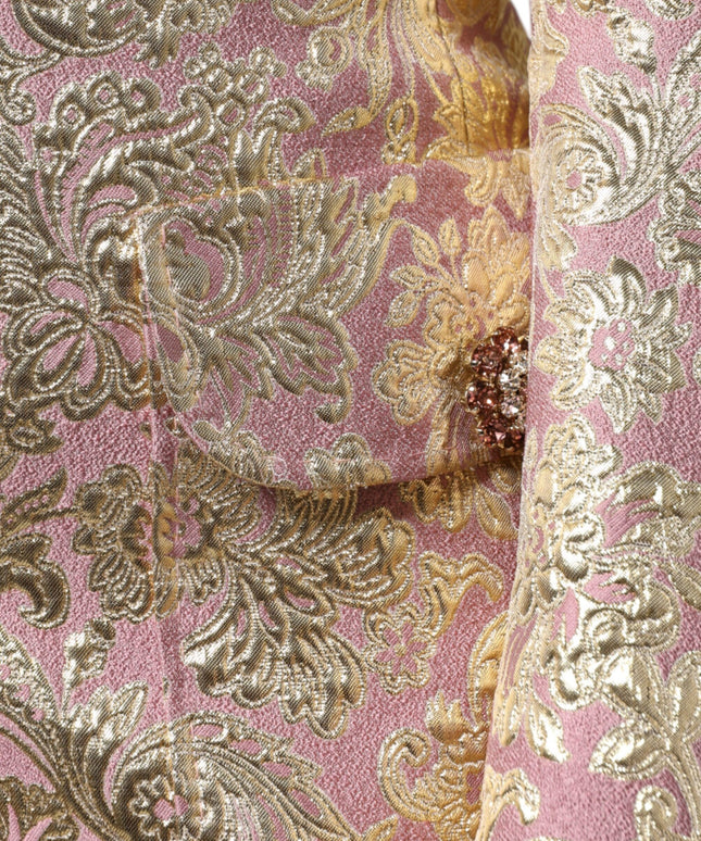 Dolce & Gabbana Metallic Pink Gold Jacquard Jewel Button Coat Jacket