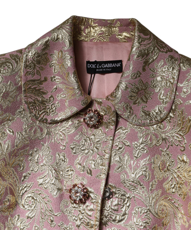 Dolce & Gabbana Metallic Pink Gold Jacquard Jewel Button Coat Jacket