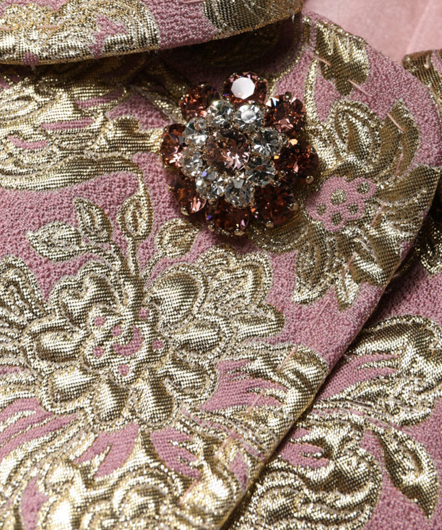 Dolce & Gabbana Metallic Pink Gold Jacquard Jewel Button Coat Jacket