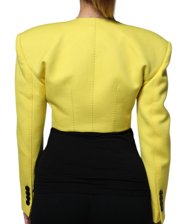 Dolce & Gabbana Lemon Yellow Wool Long Sleeves Cropped Coat Jacket