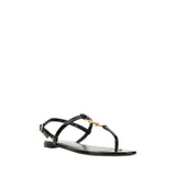Saint Laurent Black Calf Leather Bos Taurus Flat Sandals