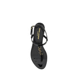Saint Laurent Black Calf Leather Bos Taurus Flat Sandals