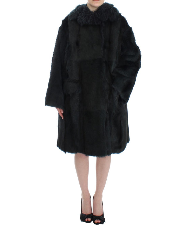 Dolce & Gabbana Black Goat Fur Shearling Long Jacket Coat