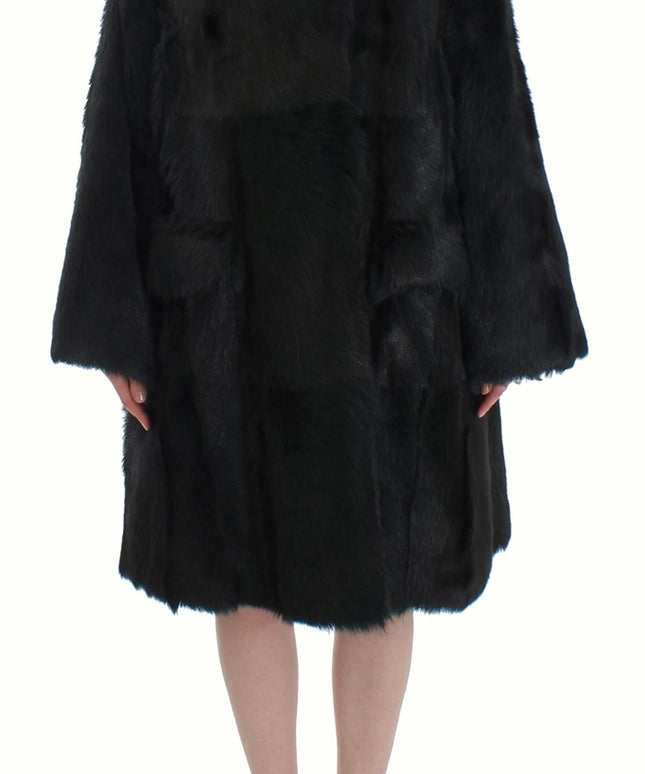 Dolce & Gabbana Black Goat Fur Shearling Long Jacket Coat