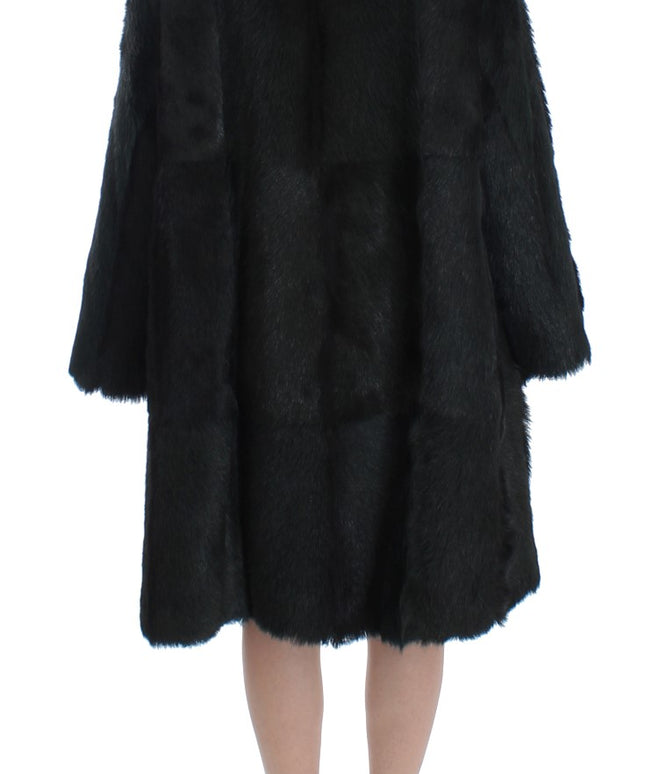 Dolce & Gabbana Black Goat Fur Shearling Long Jacket Coat