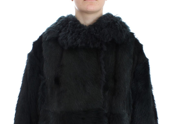 Dolce & Gabbana Black Goat Fur Shearling Long Jacket Coat
