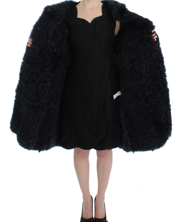 Dolce & Gabbana Black Goat Fur Shearling Long Jacket Coat