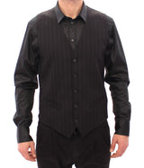 Dolce & Gabbana Black Striped Wool Logo Vest