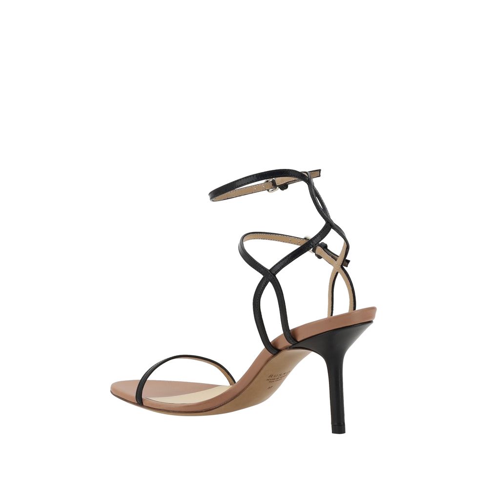 Francesco Russo Black Calf Leather Bos Taurus Stiletto Heel Sandals