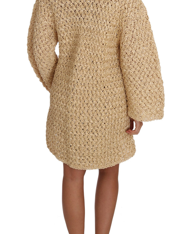 Dolce & Gabbana Beige Cardigan Crochet Knitted Raffia Sweater