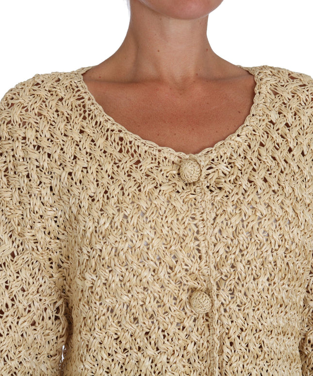 Dolce & Gabbana Beige Cardigan Crochet Knitted Raffia Sweater