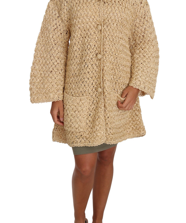 Dolce & Gabbana Beige Cardigan Crochet Knitted Raffia Sweater