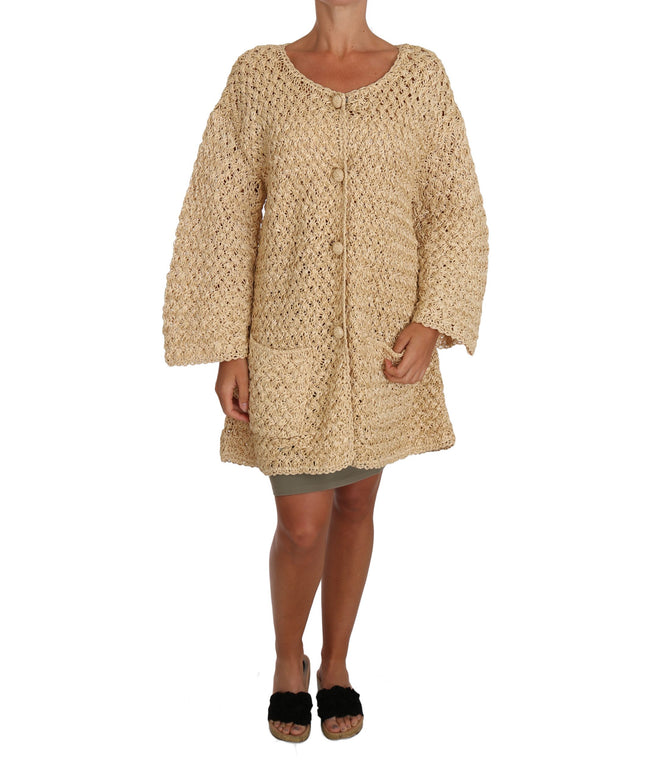 Dolce & Gabbana Beige Cardigan Crochet Knitted Raffia Sweater