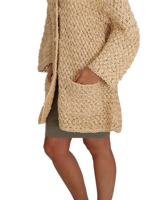 Dolce & Gabbana Beige Cardigan Crochet Knitted Raffia Sweater