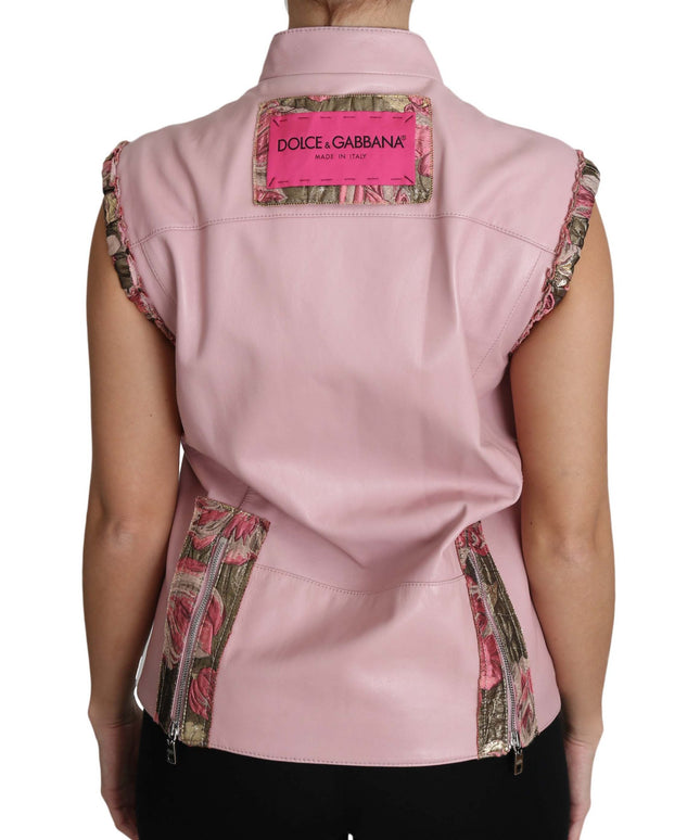 Dolce & Gabbana Pink Zippered Lamb Sleeveless Vest Leather Jacket