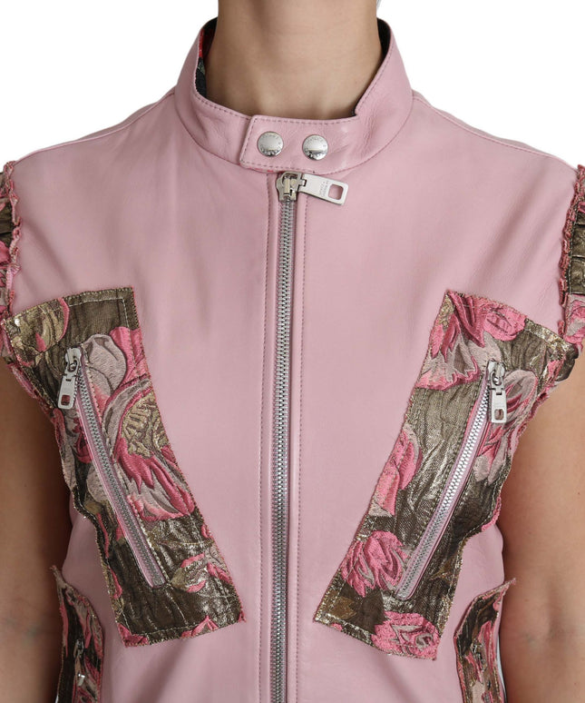 Dolce & Gabbana Pink Zippered Lamb Sleeveless Vest Leather Jacket