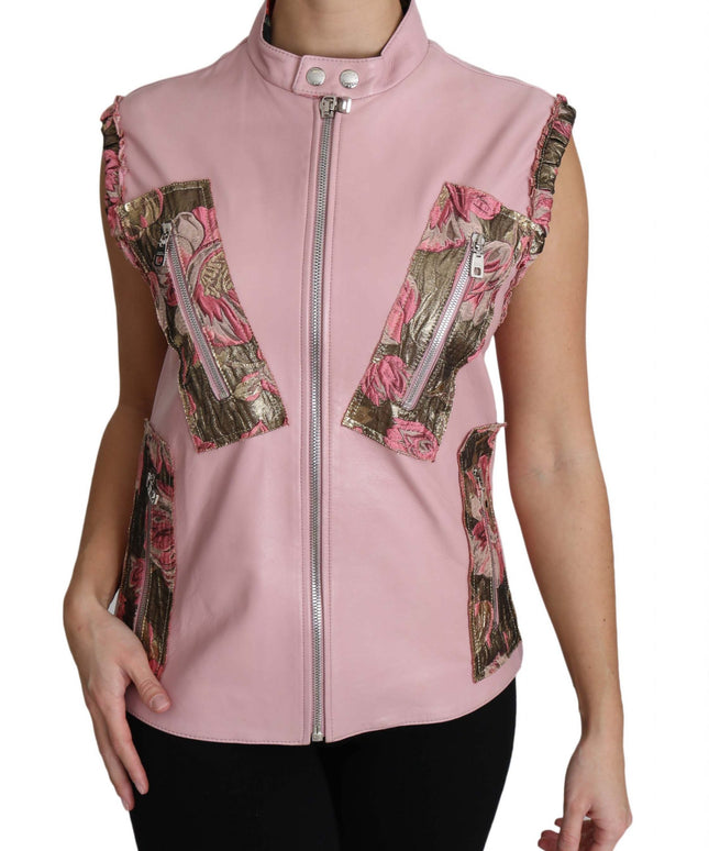 Dolce & Gabbana Pink Zippered Lamb Sleeveless Vest Leather Jacket