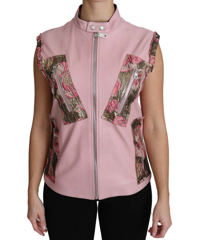 Dolce & Gabbana Pink Zippered Lamb Sleeveless Vest Leather Jacket