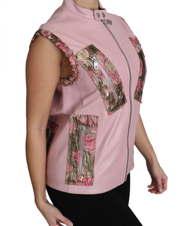 Dolce & Gabbana Pink Zippered Lamb Sleeveless Vest Leather Jacket